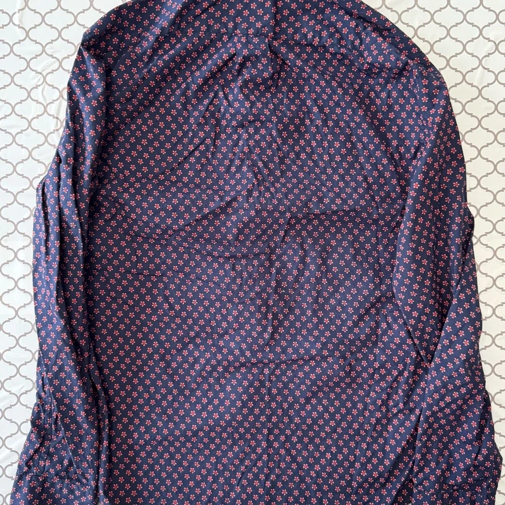 J. Crew Navy Button-Down Shirt with Pink Micro‎ Print